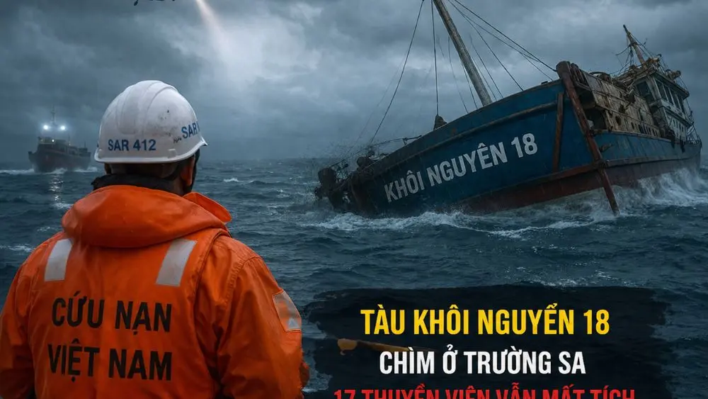 Vụ chìm tàu Khôi Nguyên 18 tại Trường Sa, lực lượng chức năng điều động máy bay và nhiều tàu khẩn trương tìm kiếm 17 thuyền viên mất tích.