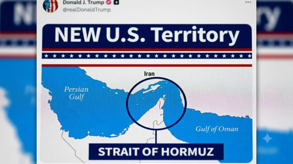 Ông Donald Trump gây chú ý khi đăng tải bản đồ eo biển Hormuz kèm dòng chữ "lãnh thổ mới của Mỹ".