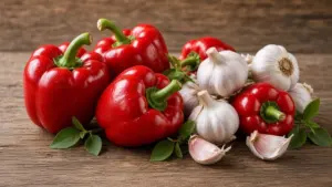 Ớt chuông đỏ và tỏi là hai thực phẩm giàu chất chống oxy hóa, ít kali, có thể bổ sung vào chế độ ăn hỗ trợ sức khỏe thận.