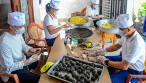 Bánh gai Tứ Trụ với lớp vỏ đen bóng, dẻo thơm là đặc sản Thanh Hóa được nhiều du khách mua về làm quà.