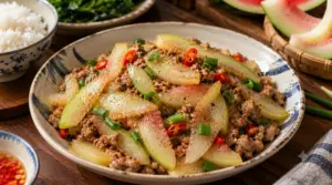 Tận dụng cùi dưa hấu tưởng bỏ đi để làm món cùi dưa hấu xào thịt băm giòn ngọt, lạ miệng, tiết kiệm và cực tốn cơm cho bữa ăn gia đình.
